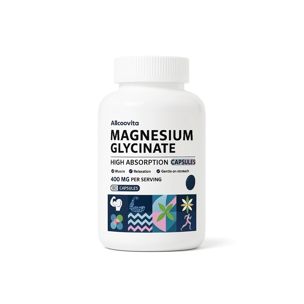 Магний глицинат (бисглицинат), Allcoovita, Magnesium glycinate 400 мг – 180 капсул Allcoovita Magnesium Glycinate 400 мг — 180 капсул, магній бісгліцинат