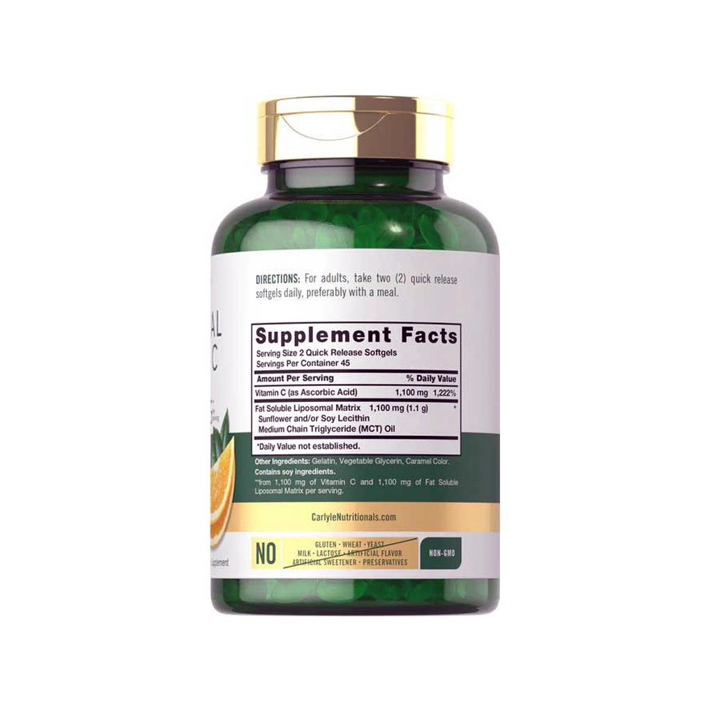 Липосомальный витамин C, Carlyle, Liposomal Vitamin C 2200 мг - 90 капсул 2 Ліпосомальний вітамін C Carlyle Liposomal Vitamin C 2200 mg, 90 капсул — зображення товару