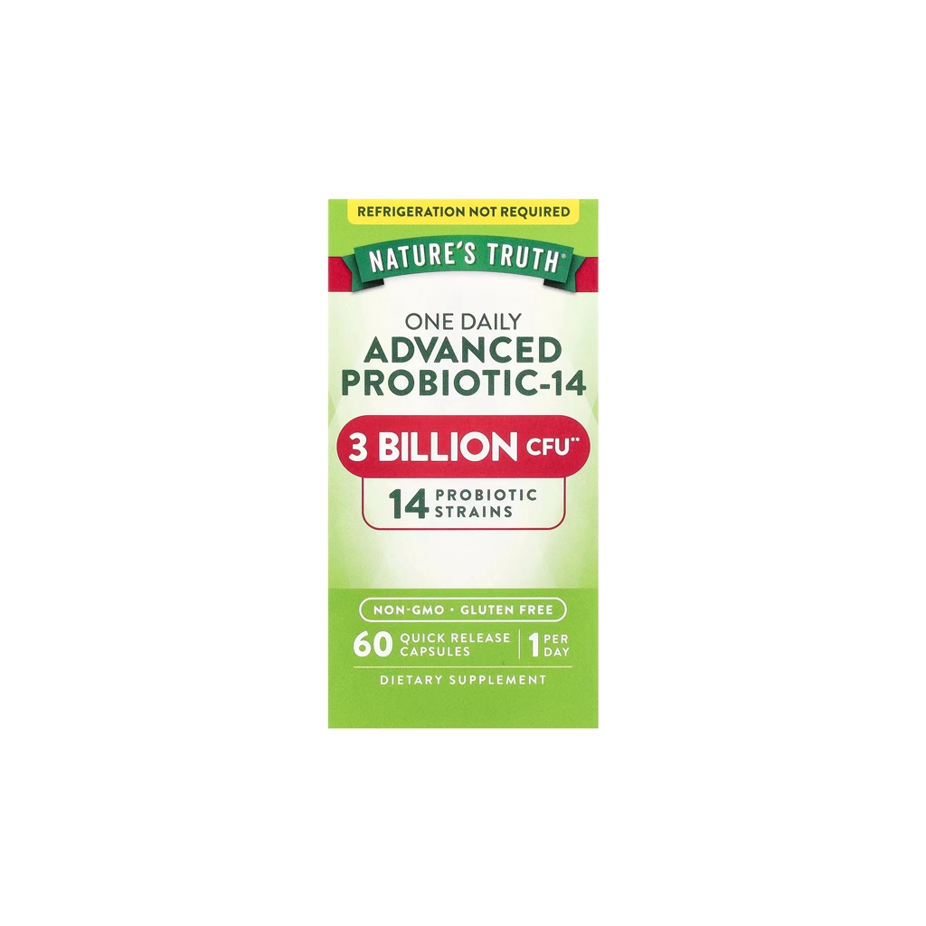 Покращений пробіотик, Nature's Truth, One Daily Advanced Probiotic-14 (3 billion CFU) - 60 капсул 1 Nature’s Truth Advanced Probiotic-14 — упаковка, 60 капсул