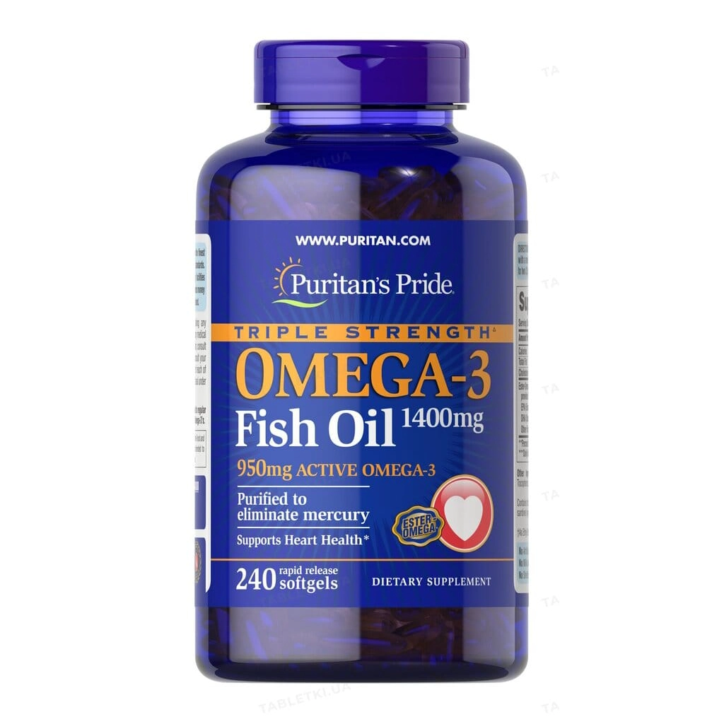Омега-3, Рыбий жир Puritan's Pride Triple Strength Omega-3 1400 мг - 240 капсул 1 Омега-3 Puritan's Pride Triple Strength 1400 мг 240 капсул для серця та імунітету