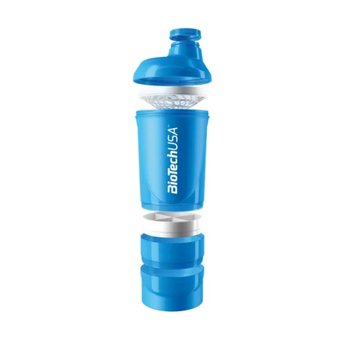 Протеїновий шейкер Biotech USA синього кольору 500 мл з додатковим контейнером 150 мл.