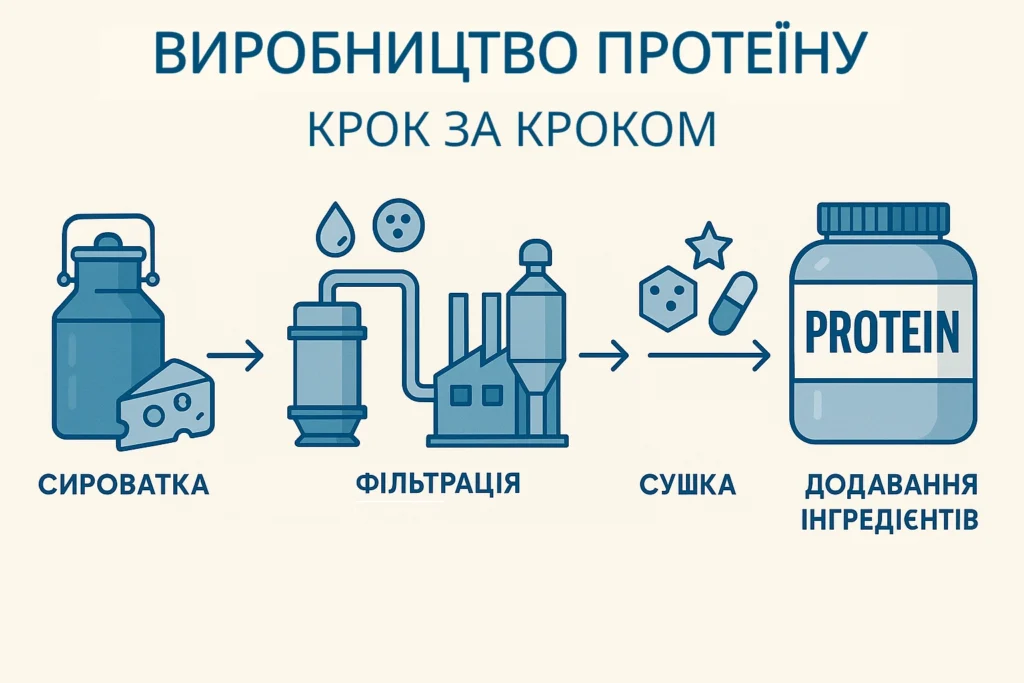 Як виробляють протеїн: технологія, етапи, джерела та ринок у 2025 2 Виробництво протеїну: від сироватки до готового порошк