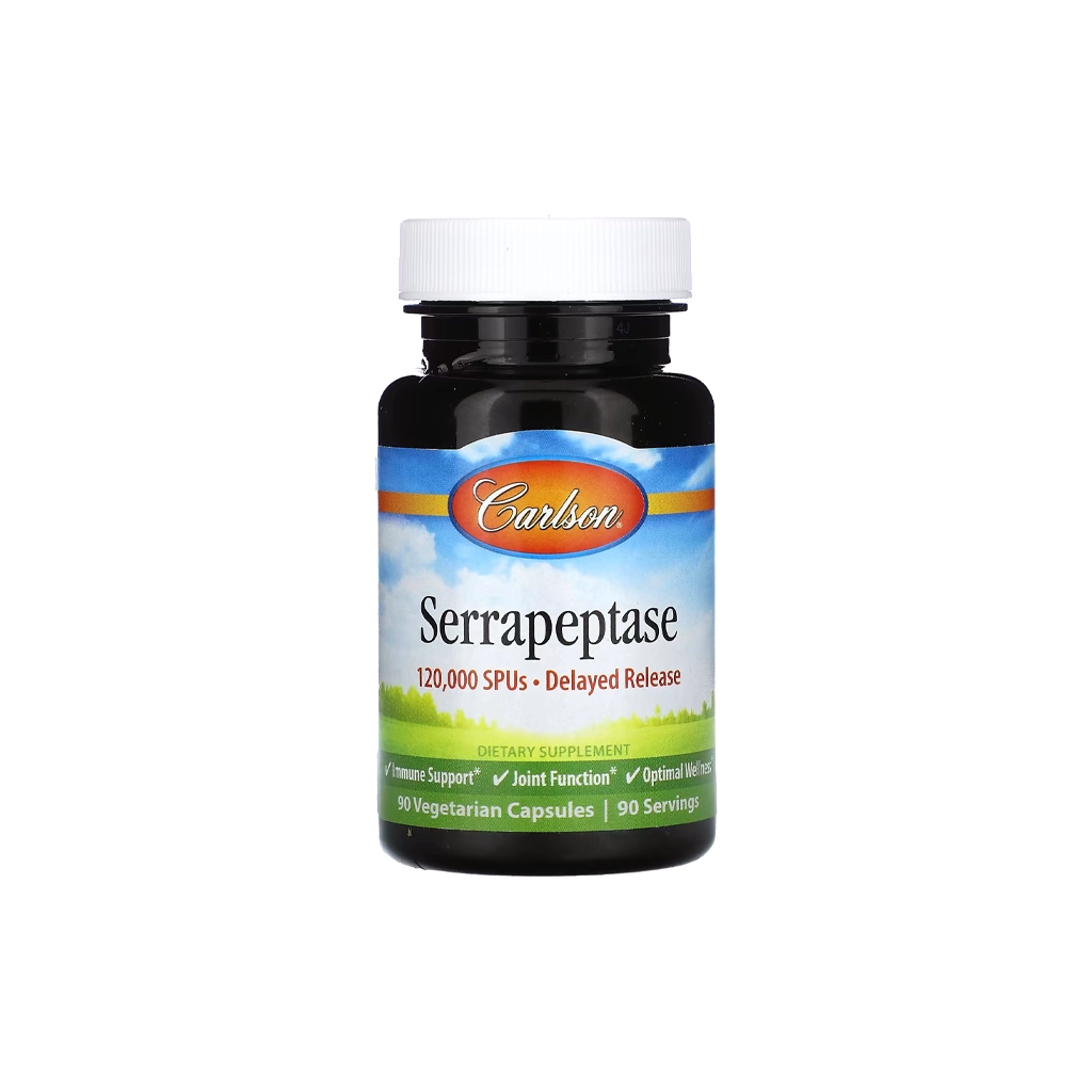 Серрапептаза, Carlson, Serrapeptase, Delayed Release, 120,000 SPUs - 90 капсул 1 Carlson Serrapeptase 120000 SPU капсули — протизапальний фермент, 90 шт