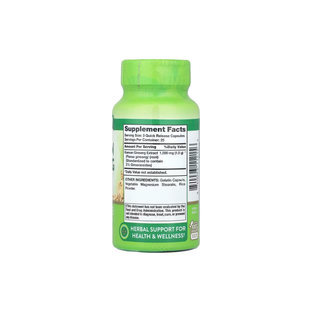 Корейський женьшень, Nature's Truth, Korean Ginseng 1500 мг (500 мг на капсулу) - 75 капсул 2 Корейський женьшень Nature's Truth 1500 мг - 75 капсул