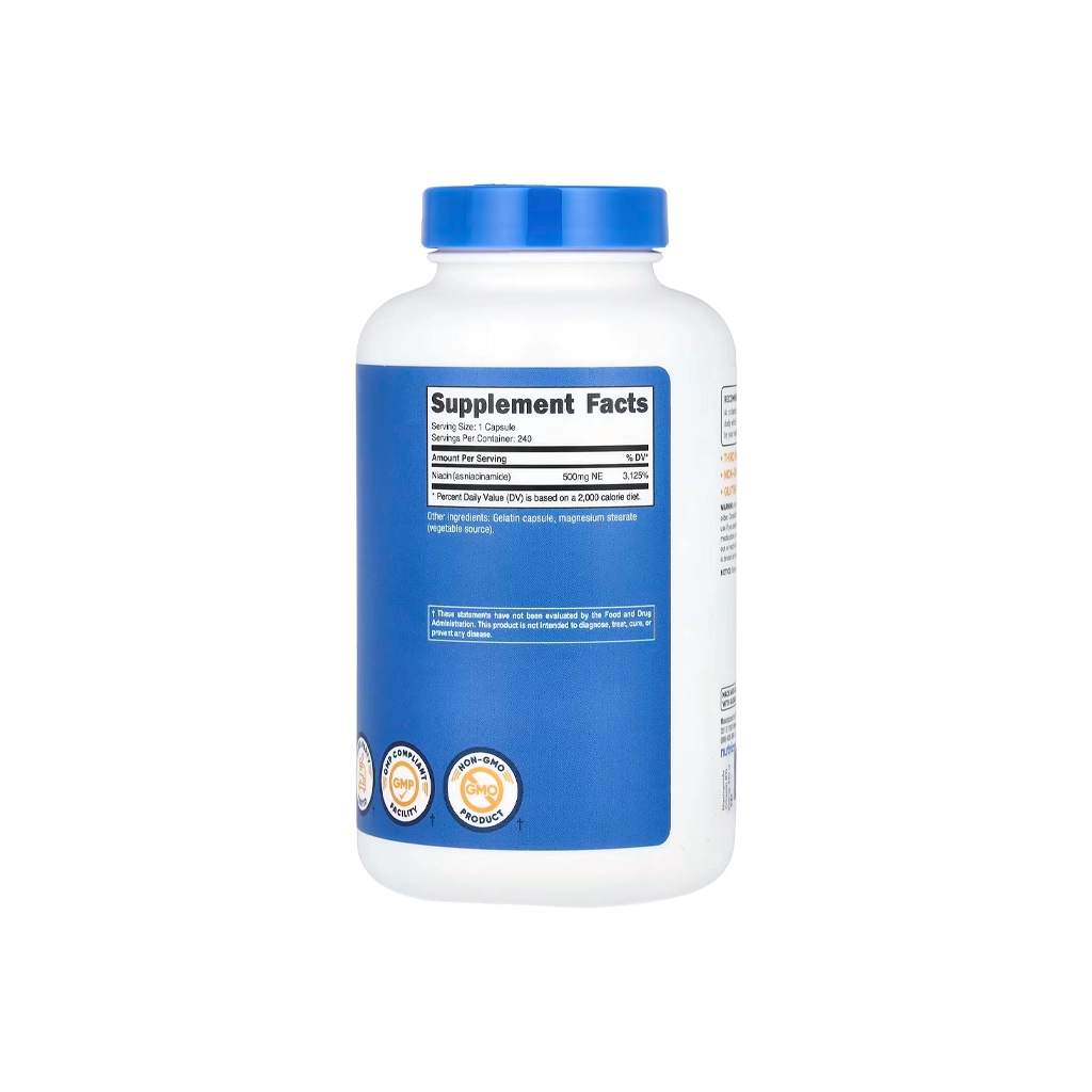 Ниацинамид (витамин B3), Nutricost, Niacinamide, 500 mg - 240 капсул 2 Nutricost Niacinamide 500 mg — капсули вітаміну B3 без припливів, 240 шт