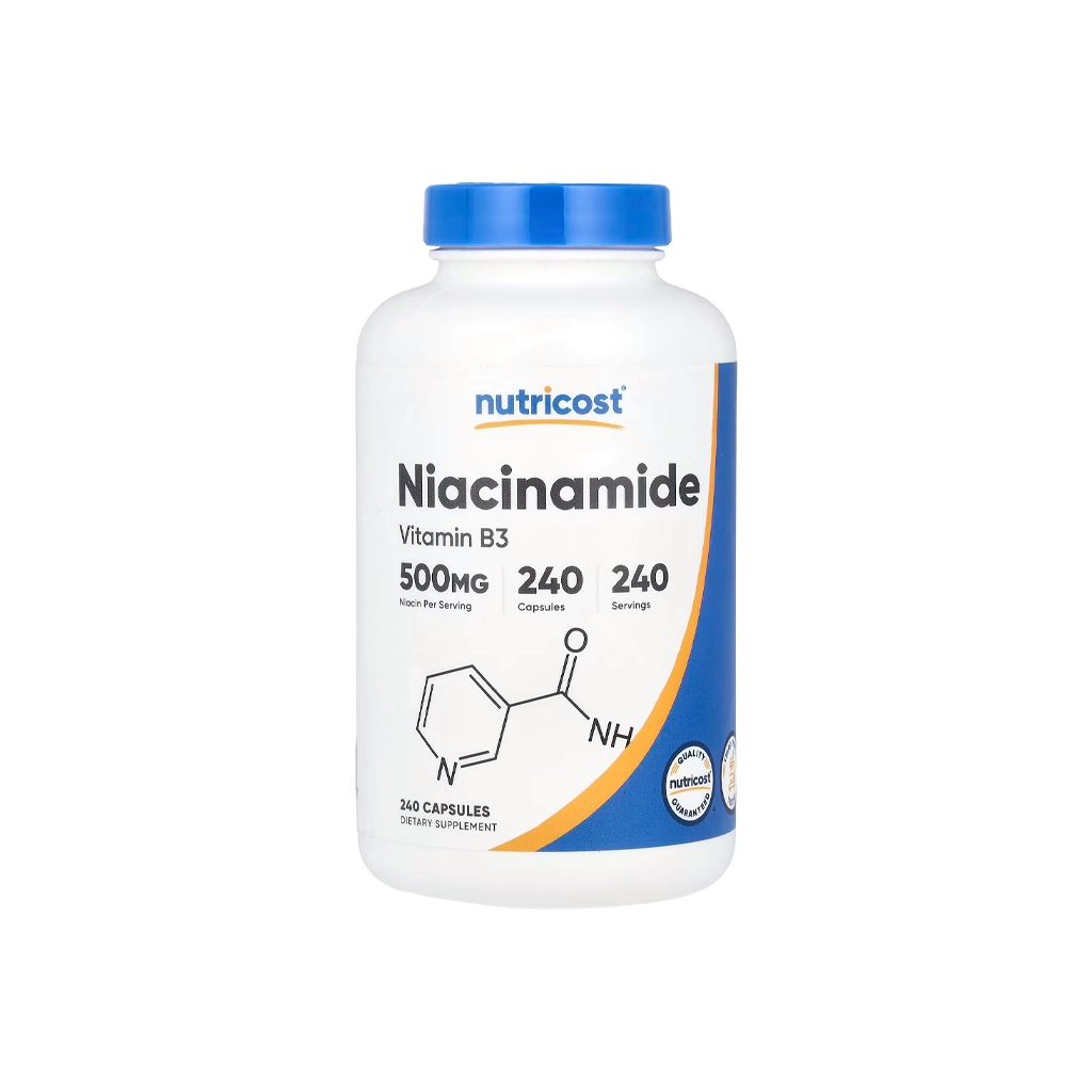 Ниацинамид (витамин B3), Nutricost, Niacinamide, 500 mg - 240 капсул 1 Nutricost Niacinamide 500 mg — капсули вітаміну B3 без припливів, 240 шт