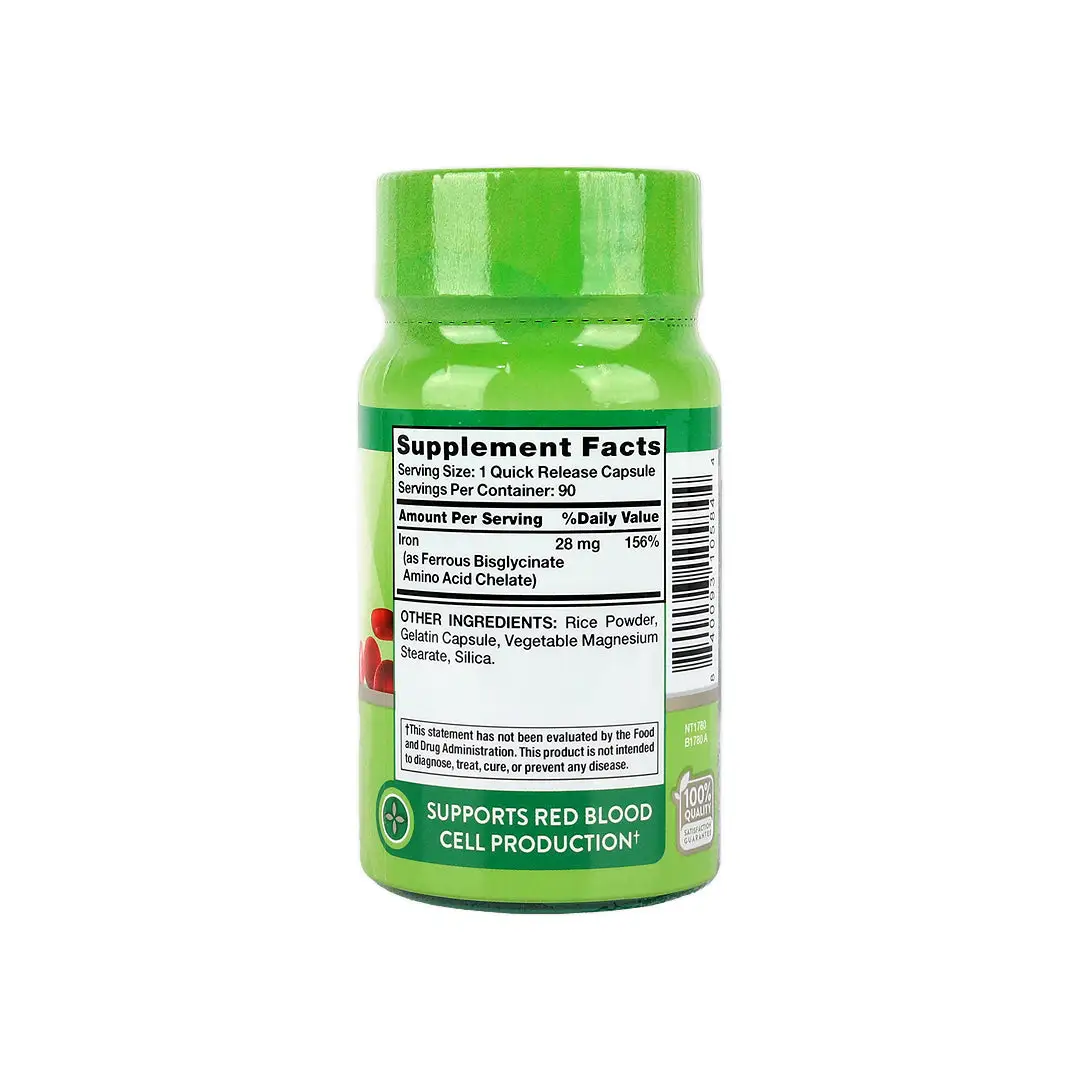 Железо бисглицинат, Nature's Truth Iron Bisglycinate 28 mg - 90 капсул 2 Nature's Truth Iron Bisglycinate 28 mg 90 капсул хелатне залізо