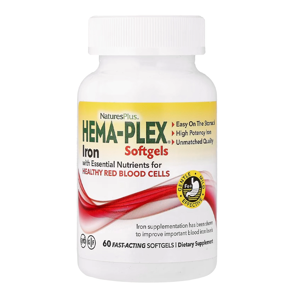 Железо бисглицинат, Natures Plus Hema-Plex® - 60 softgels 1 Natures Plus Hema-Plex залізо бісгліцинат 60 софтгелів гелеві капсули