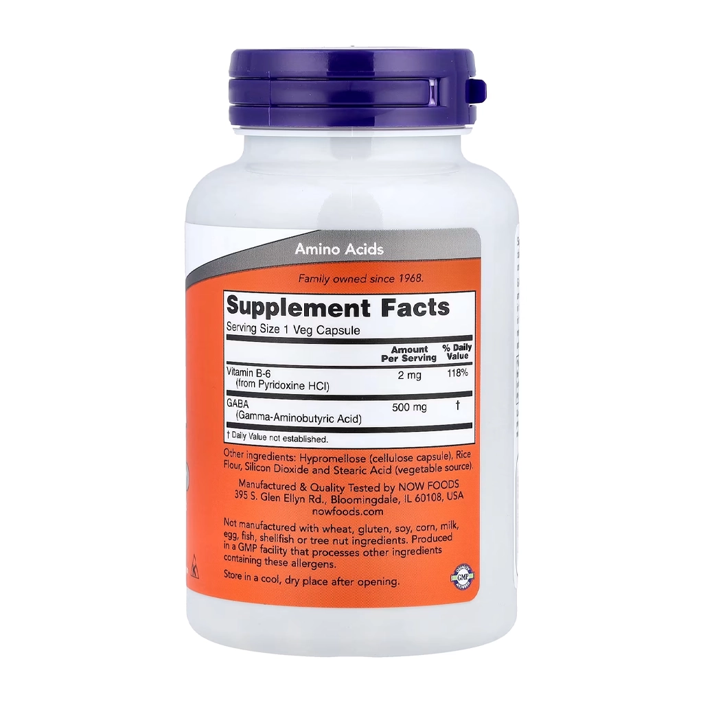 ГАМК, ГАБА, NOW GABA 500mg - 100vcaps 2 NOW Foods GABA гамма-аміномасляна кислота 500 мг 100 вегетаріанських капсул