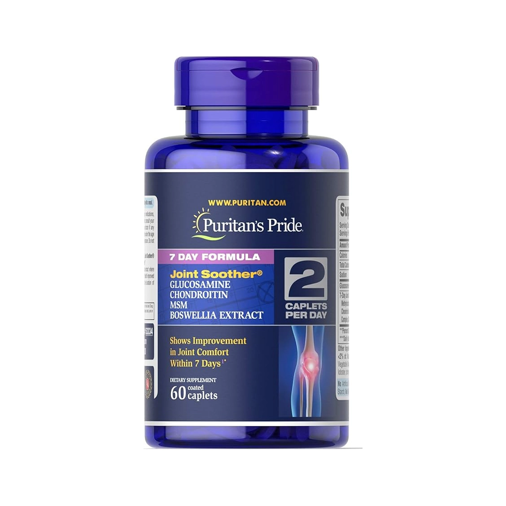 Глюкозамин, хондроитин и МСМ, босвелия, Puritans Pride 7 Day Formula Joint Soother® Glucosamine Chondroitin MSM & Boswellia - 60 caps 1 Puritan's Pride Joint Soother глюкозамін хондроїтин MSM босвелія для суглобів 60 капсул