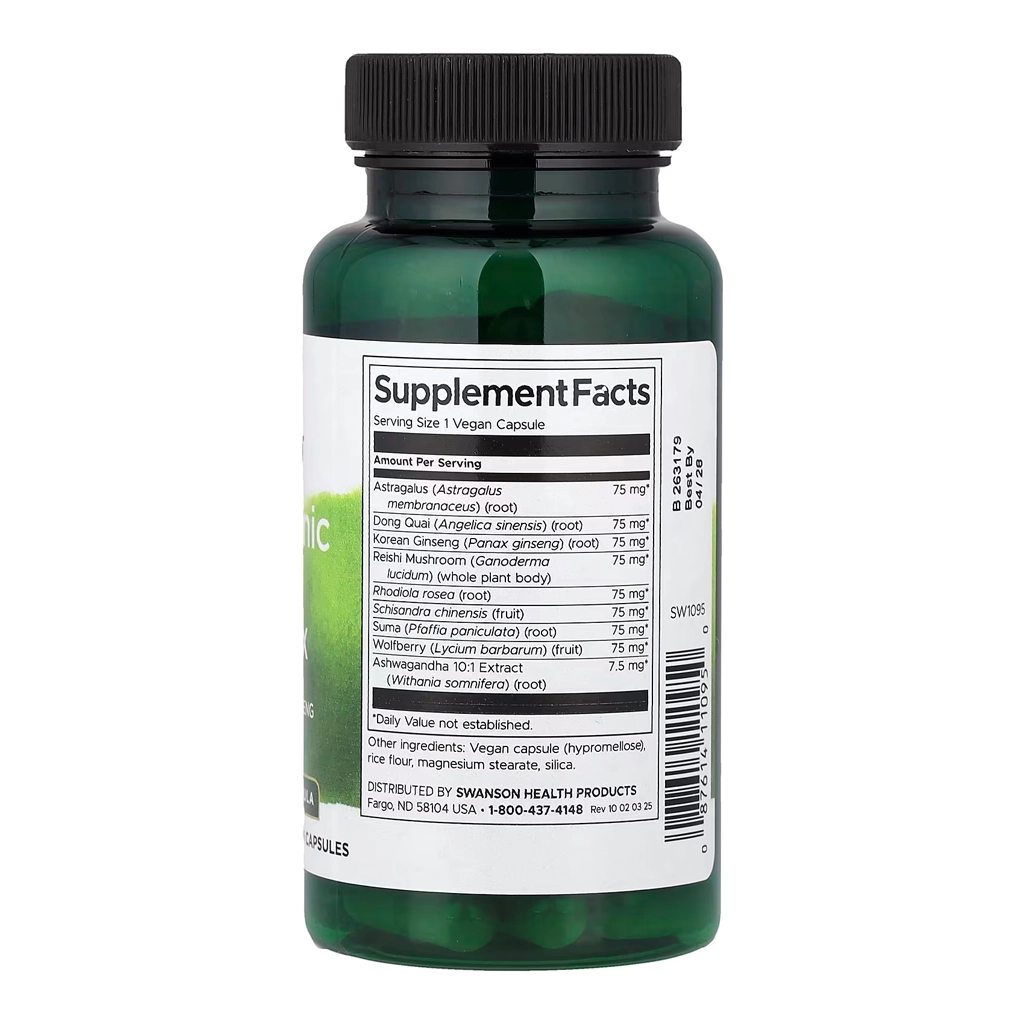 Комплекс адаптогенов, Swanson Adaptogenic Herbal Complex (Rhodiola Ashwagandha Ginseng) - 60caps 2 Swanson Adaptogenic Herbal Complex комплекс адаптогенів родіола ашваганда женьшень 60 капсул