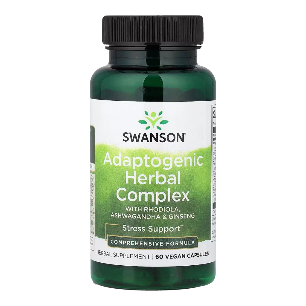 Комплекс адаптогенов, Swanson Adaptogenic Herbal Complex (Rhodiola Ashwagandha Ginseng) - 60caps 1 Swanson Adaptogenic Herbal Complex комплекс адаптогенів родіола ашваганда женьшень 60 капсул