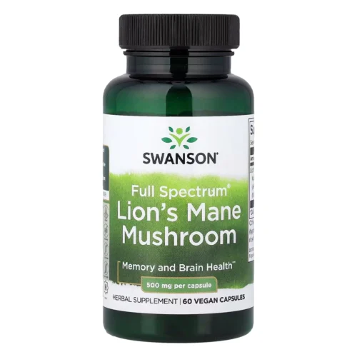 Їжовик гребінчастий, Swanson Full Spectrum® Lion’s Mane Mushroom 500 mg – 60 Vegan Capsules