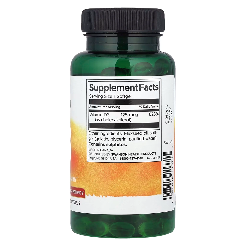 Витамин Д3, Swanson Vitamin D3 Highest Potency 5,000 IU (125 mcg) - 250 sgels 2 Swanson Vitamin D3 вітамін Д3 5000 IU 250 софтгель-капсул