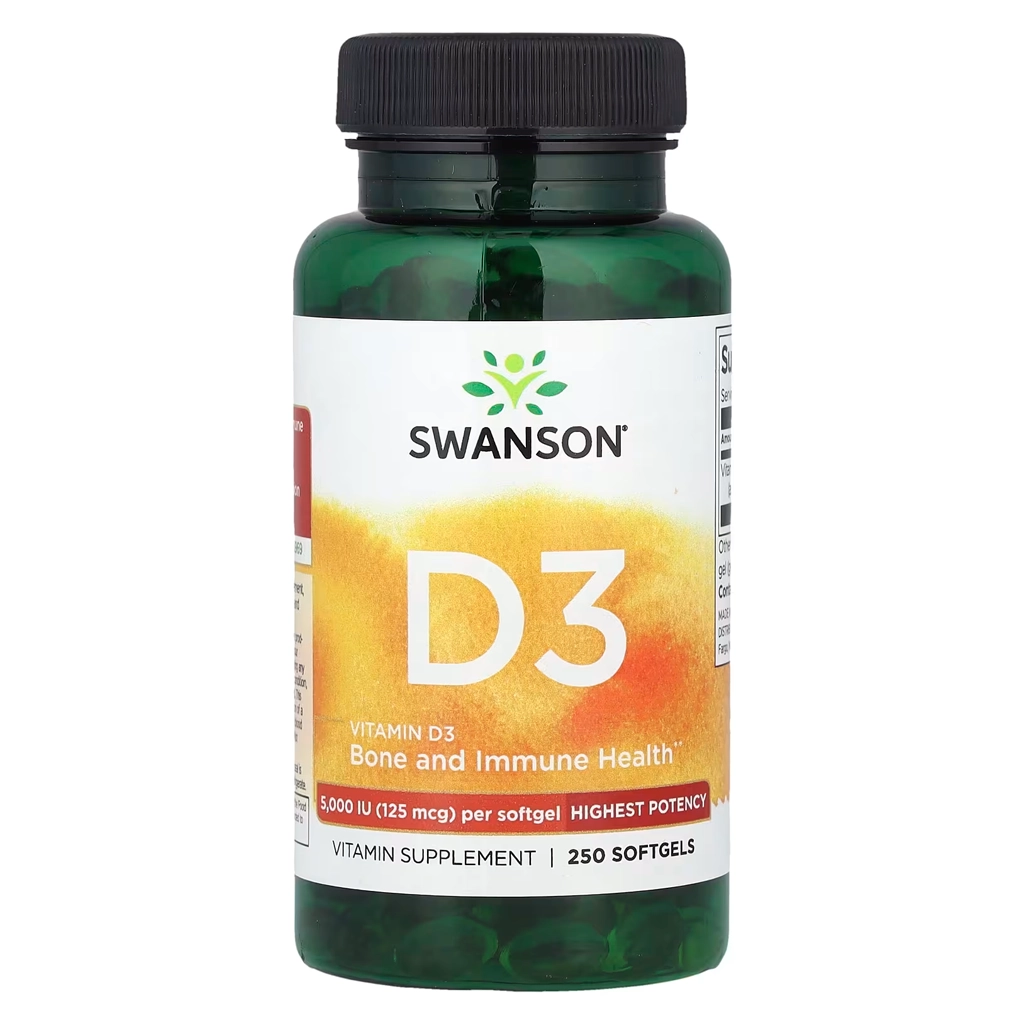 Витамин Д3, Swanson Vitamin D3 Highest Potency 5,000 IU (125 mcg) - 250 sgels 1 Swanson Vitamin D3 вітамін Д3 5000 IU 250 софтгель-капсул