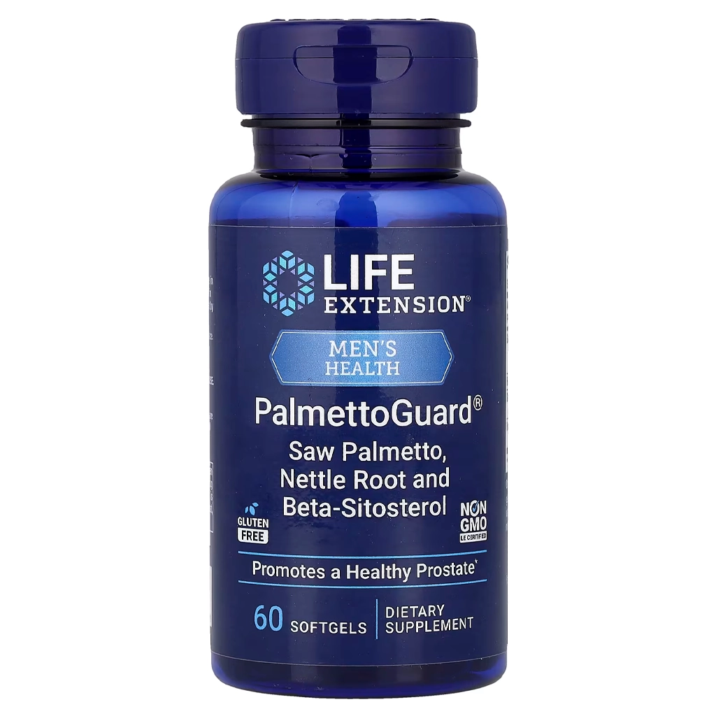 Со Пальметто, екстракт сереної, Life Extension PalmettoGuard® Saw Palmetto/Nettle Root Formula with Beta-Sitosterol - 60 softgels 1 Life Extension PalmettoGuard Со Пальметто та корінь кропиви 60 м'яких капсул для чоловічого здоров'я