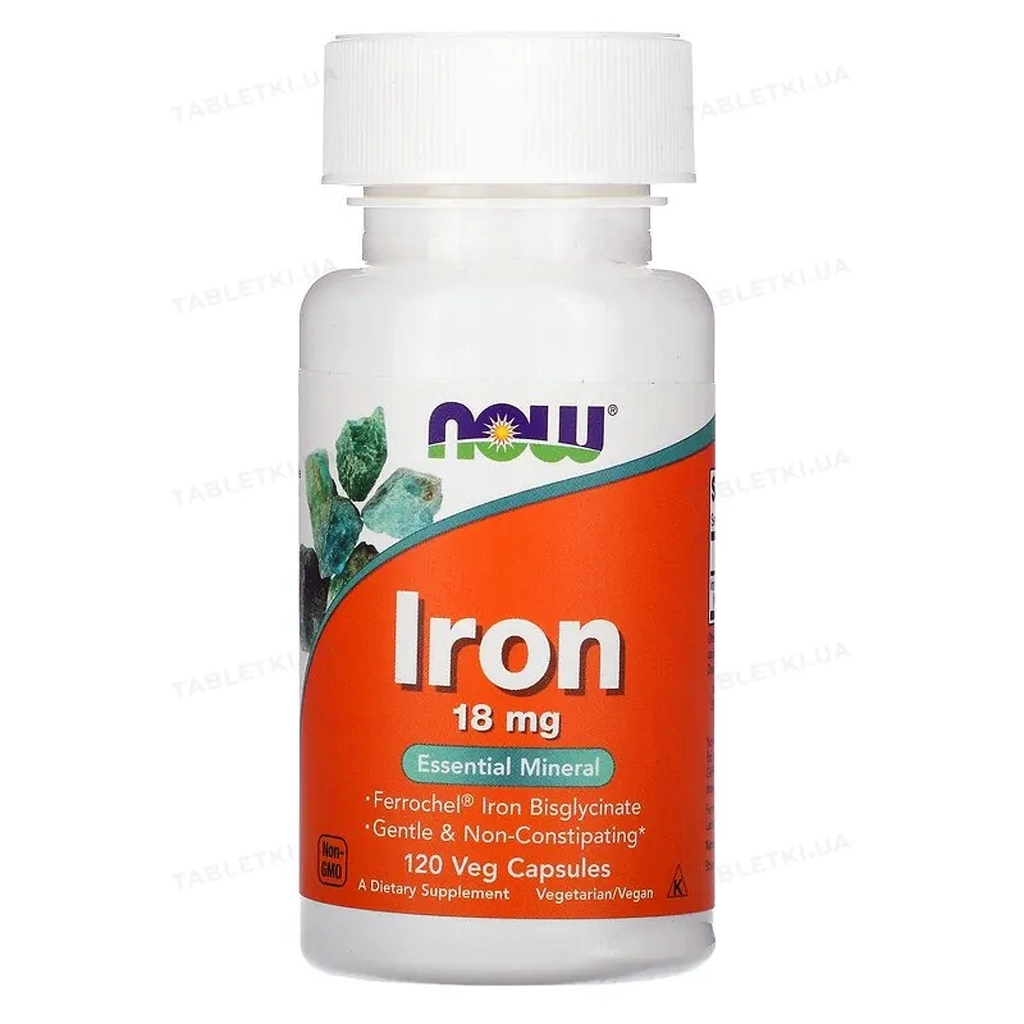 Залізо хелат, бісгліцинат, NOW Iron 18 mg – 120 caps