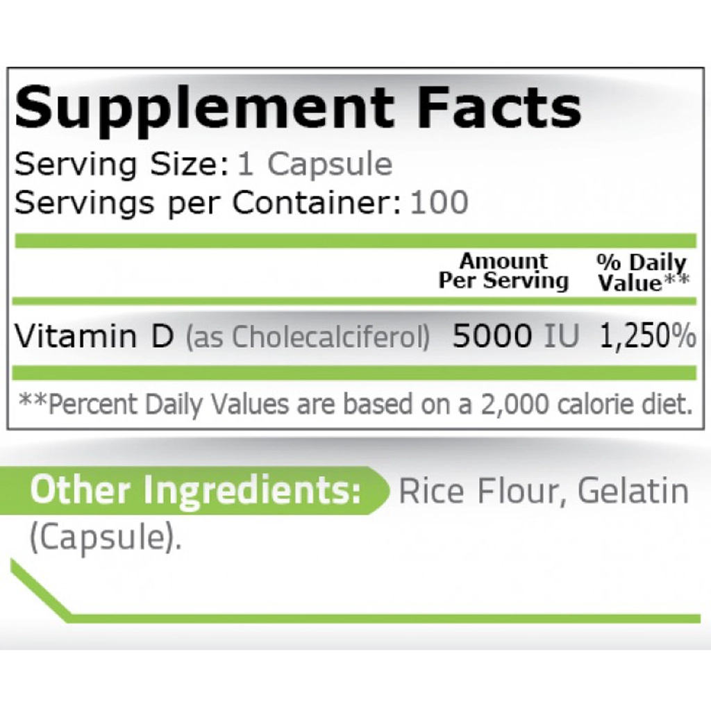 Витамин Д3, Pure Nutrition USA VITAMIN D3 5000 IU – 100 caps 2 Вітамін Д3, Pure Nutrition USA VITAMIN D3 5000 IU – 100 caps — изображение 2