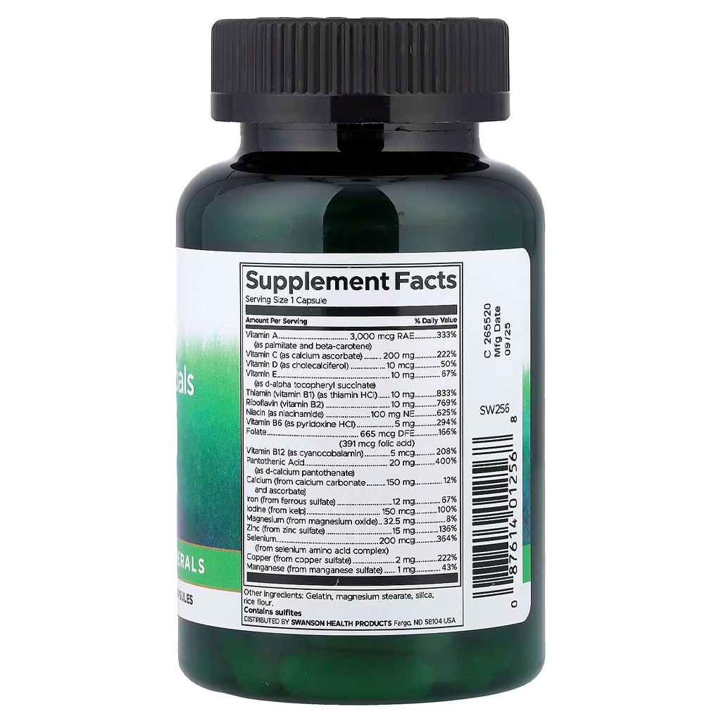Мультивитаминный комплекс, Swanson Multi and Mineral Daily - 100 caps 2 Склад Swanson Multi and Mineral — 19 вітамінів і мінералів на капсулу