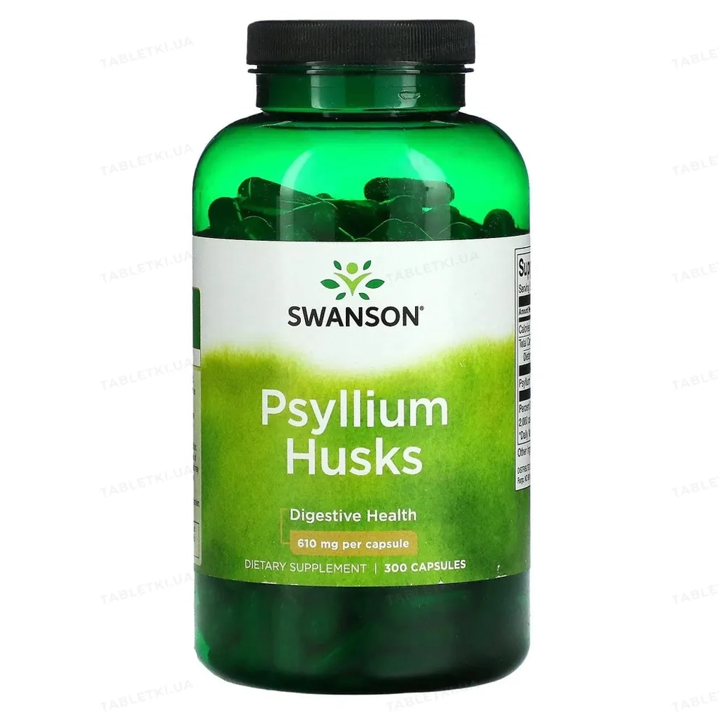Псиліум, лушпиння подорожника, Swanson Psyllium Husks 610mg - 300caps 1 Swanson Psyllium Husks 610 мг 300 капсул — псиліум лушпиння подорожника
