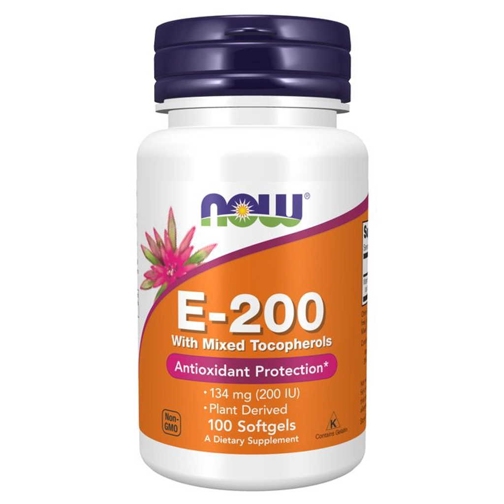 Вітамін Е, NOW Vitamin E-200 D-Alpha Tocopheryl – 100 softgels