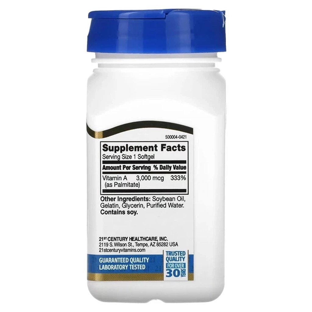 Вітамін А, 21st century Vitamin A 3000 mcg (10,000 IU) - 110 Softgels 2 21st Century Vitamin A склад — 3000 мкг ретинолу пальмітату в капсулі