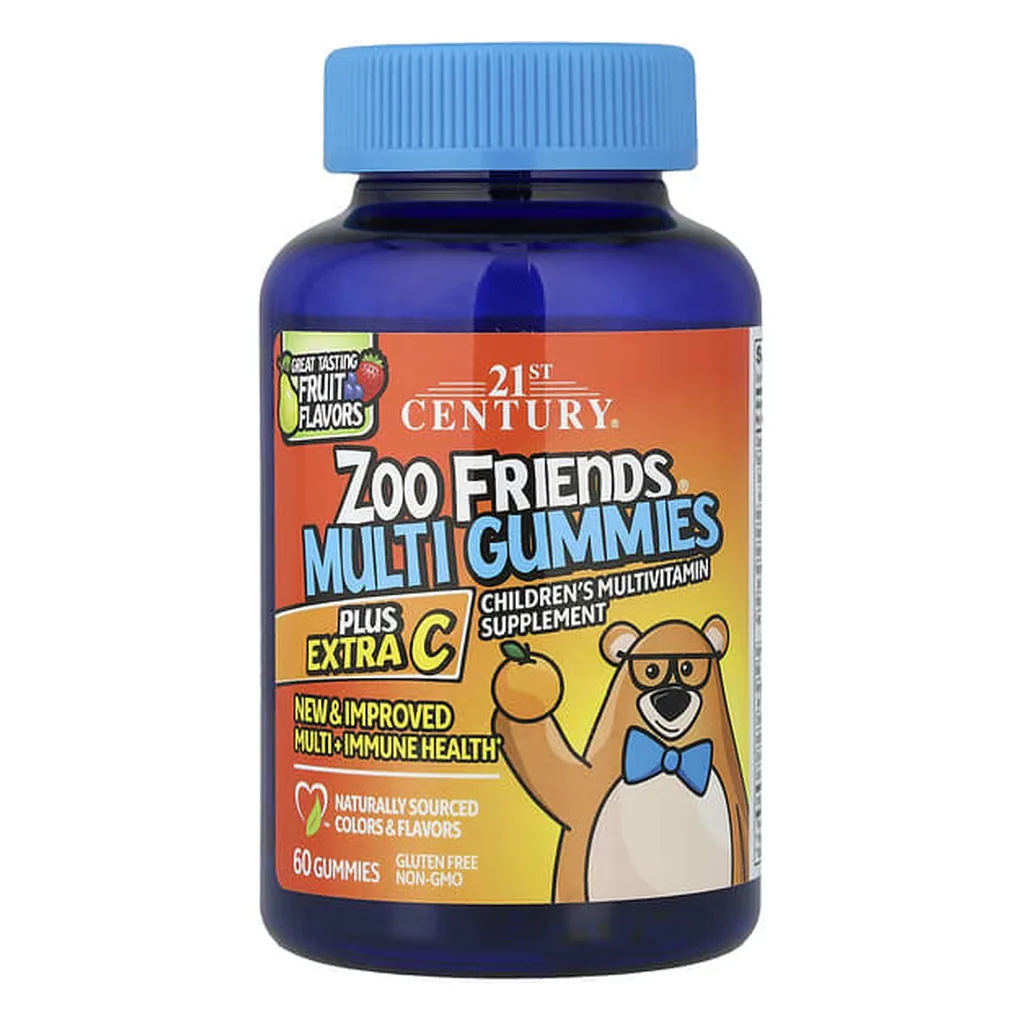 Дитячі вітаміни, 21st Century Zoo Friends Multi Gummies Plus Extra C 60 шт