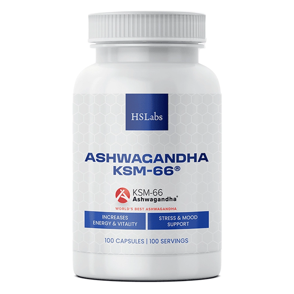 HS Labs Ashwagandha KSM-66 100 капсул ашваганда — банка спереду
