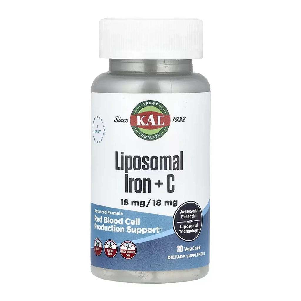 KAL Liposomal Iron + C 18 мг 30 капсул ліпосомальне залізо — банка спереду