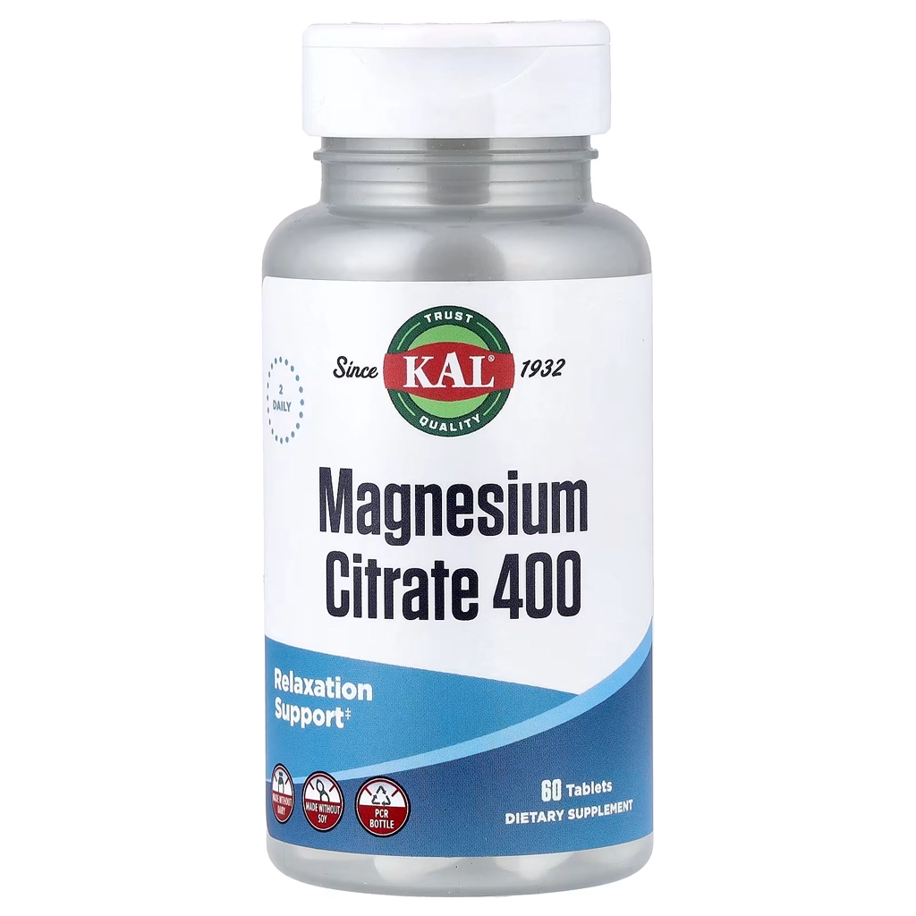 KAL Magnesium Citrate 400 60 таблеток цитрат магнію — банка спереду