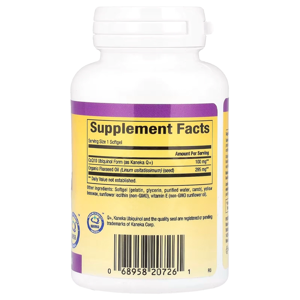 Коензим Q10 (убіхінол), Natural Factors Ubiquinol CoQ10 100 mg - 60 софтгелів 2 Natural Factors Ubiquinol CoQ10 склад — убіхінол, лляна олія