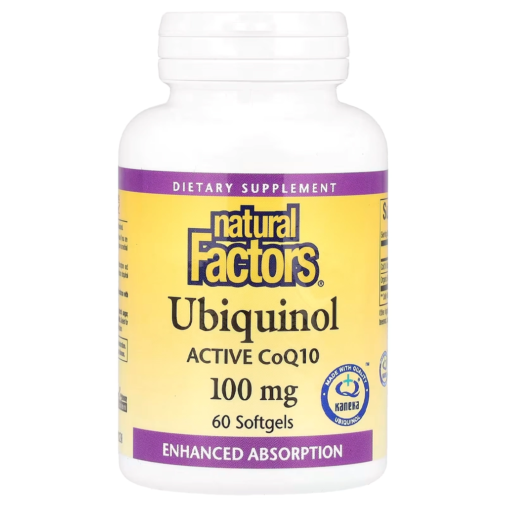 Natural Factors Ubiquinol CoQ10 100 mg 60 софтгелів убіхінол — банка спереду