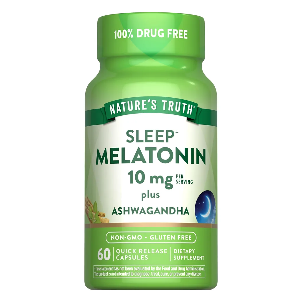 Мелатонін з ашвагандою, Nature's Truth Sleep Melatonin 10 mg + Ashwagandha - 60 капсул