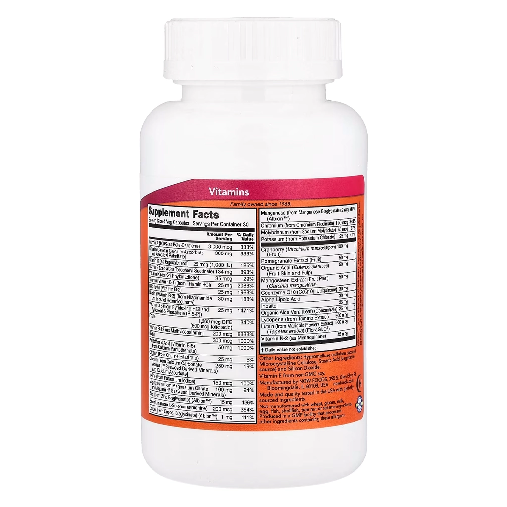 Мультивітамінний комплекс для жінок, NOW Eve Capsules - 120 Veg Capsules 2 NOW Eve Capsules склад — коензим Q10, гранат, асаї, мангостин / NOW Eve Capsules рослинні капсули 30 порцій