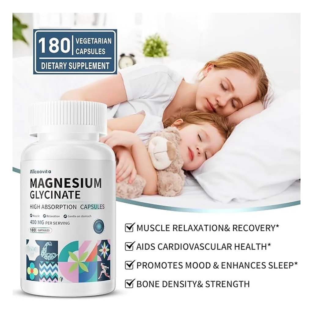 Магній гліцинат (бісгліцинат), Allcoovita, Magnesium glycinate 400 мг - 180 капсул 3 Allcoovita Magnesium Glycinate 180 вегетаріанських капсул магній гліцинат