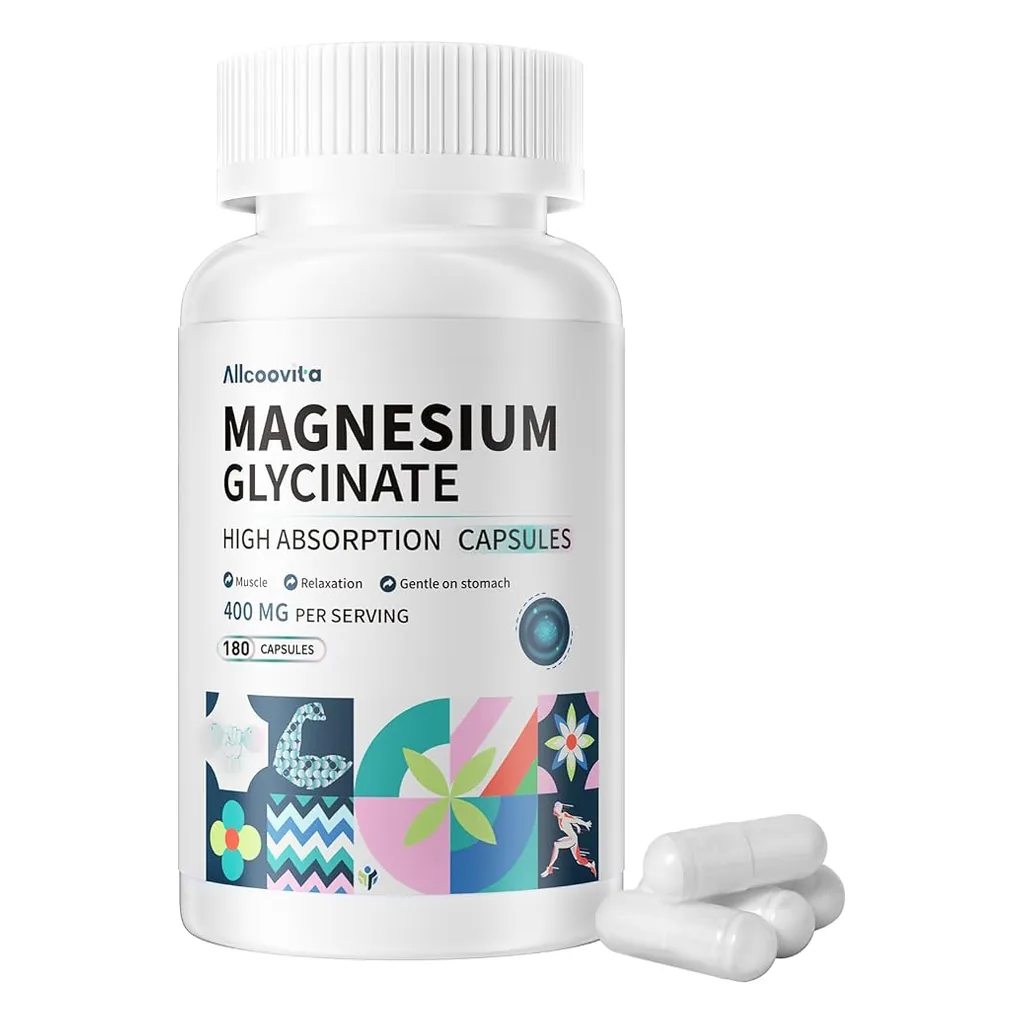 Allcoovita Magnesium Glycinate 180 капсул магній гліцинат — банка спереду