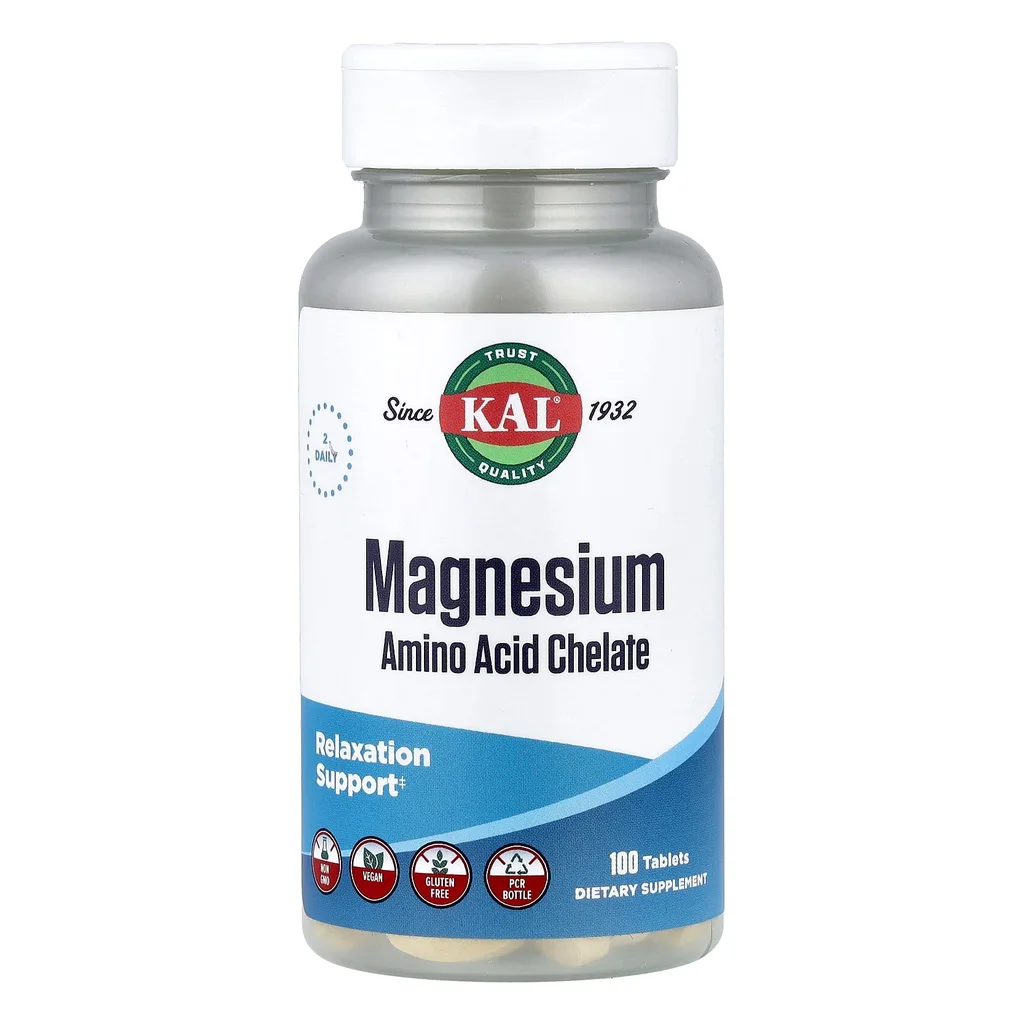 KAL Magnesium Amino Acid Chelate 100 таблеток магній хелат — банка спереду