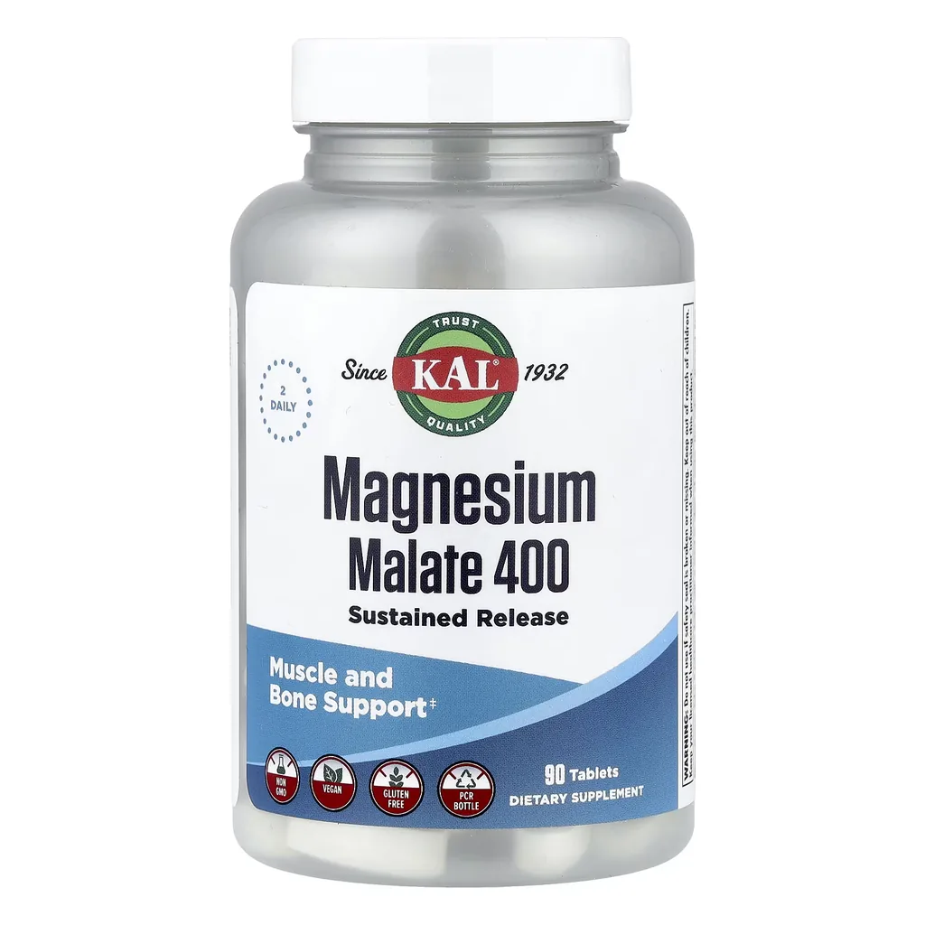KAL Magnesium Malate 400 90 таблеток магній малат — банка спереду