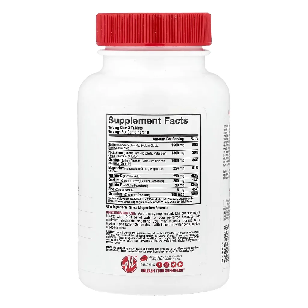 Електроліти, Metabolic Nutrition HydraMAX Max Potency - 30 таблеток 2 Metabolic Nutrition HydraMAX 30 таблеток — склад Supplement Facts, натрій, калій, магній