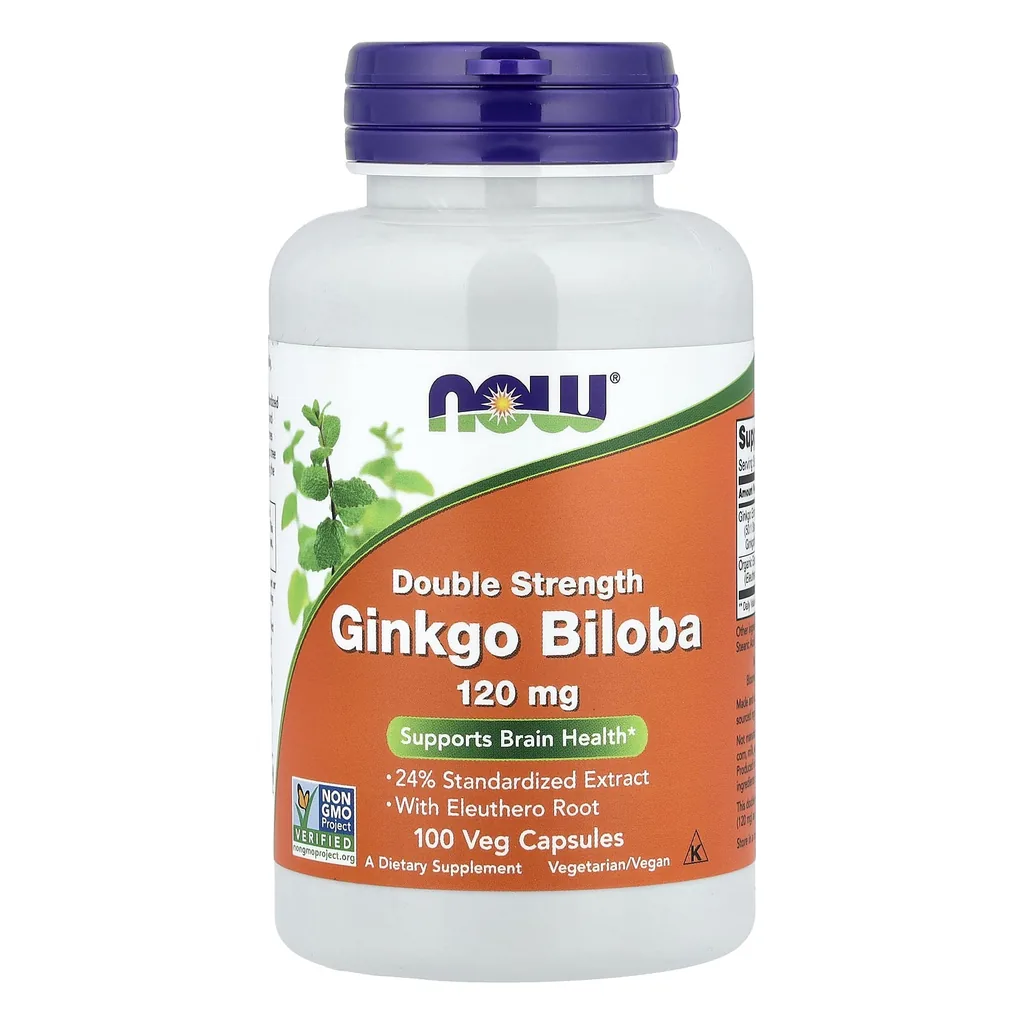 Для мозку, NOW Ginkgo Biloba Double Strength 120 мг 100 капсул