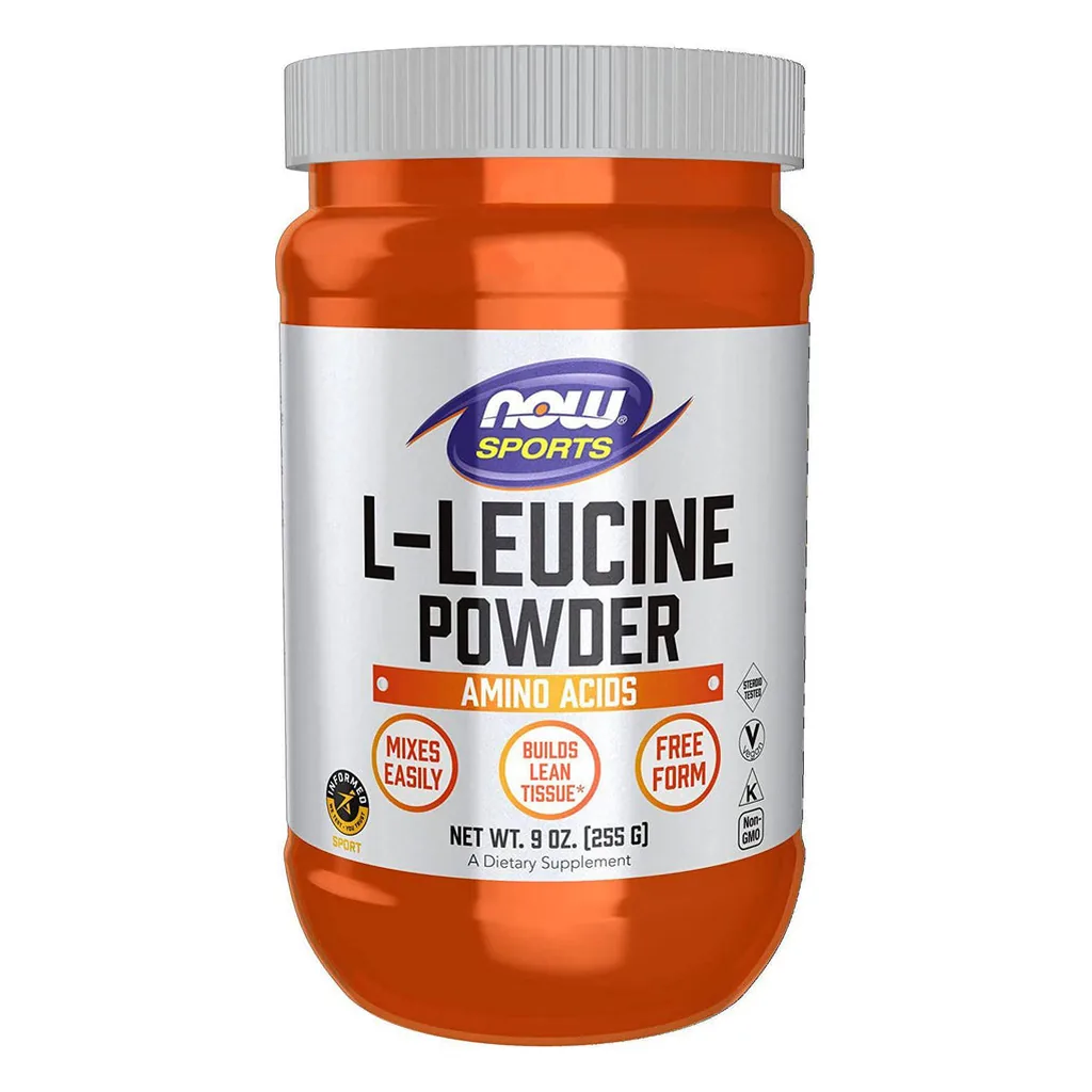 NOW L-Leucine Powder амінокислота L-лейцин у порошку — банка спереду