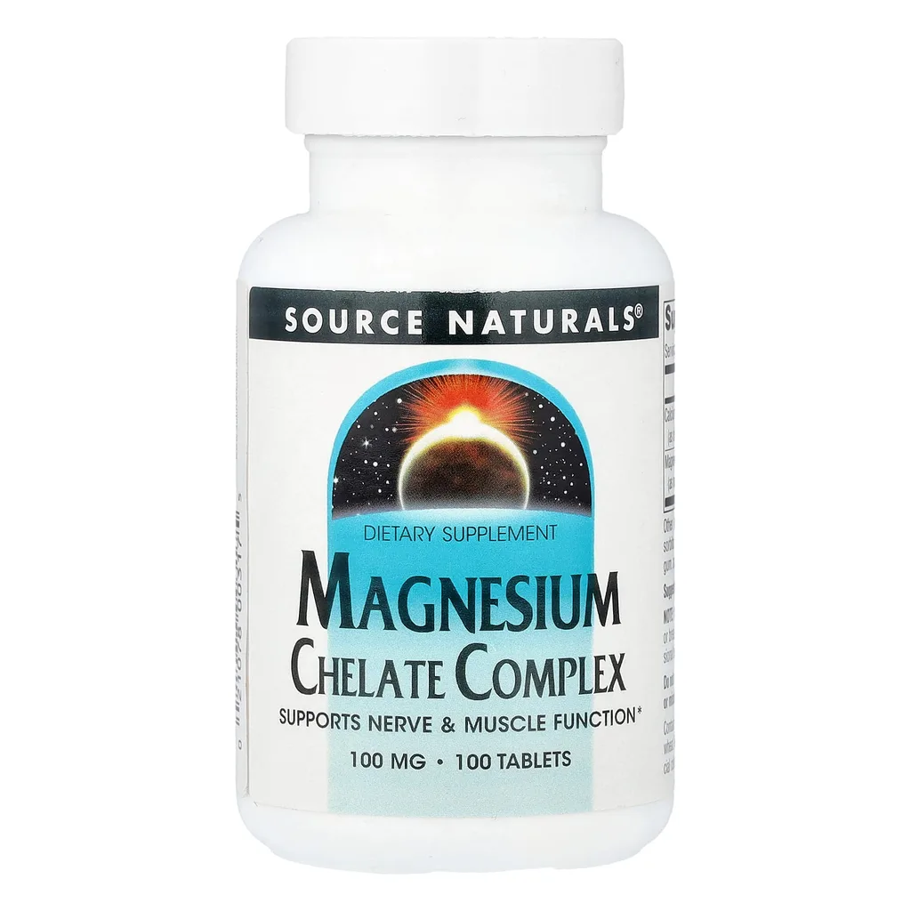 Source Naturals Magnesium Chelate Complex 100 мг 100 таблеток магній хелат — банка спереду