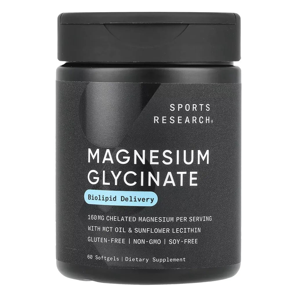 Магній гліцинат, Sports Research Magnesium Glycinate 160mg - 60 softgels