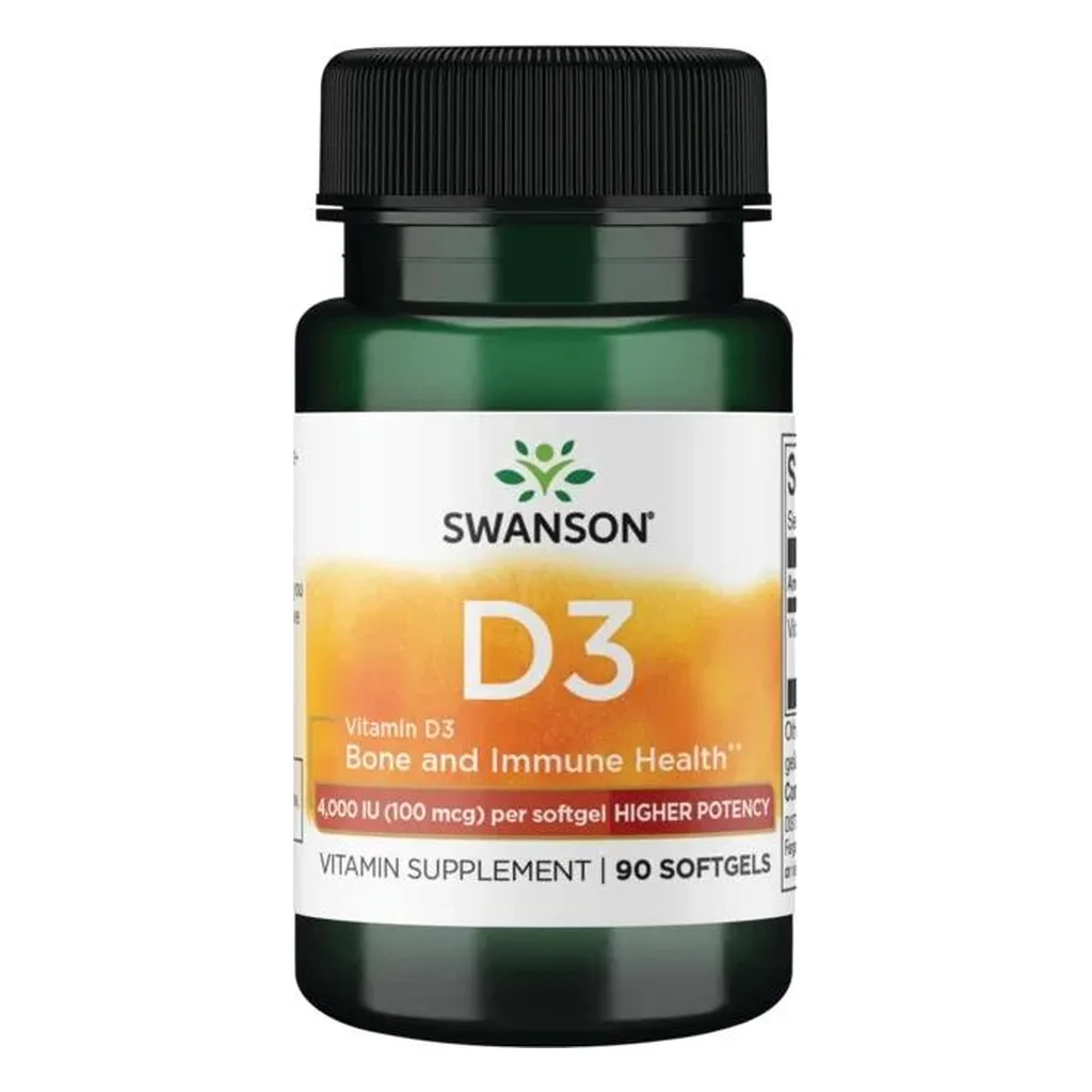 Swanson Vitamin D3 4000 IU 90 капсул вітамін Д3 — банка спереду