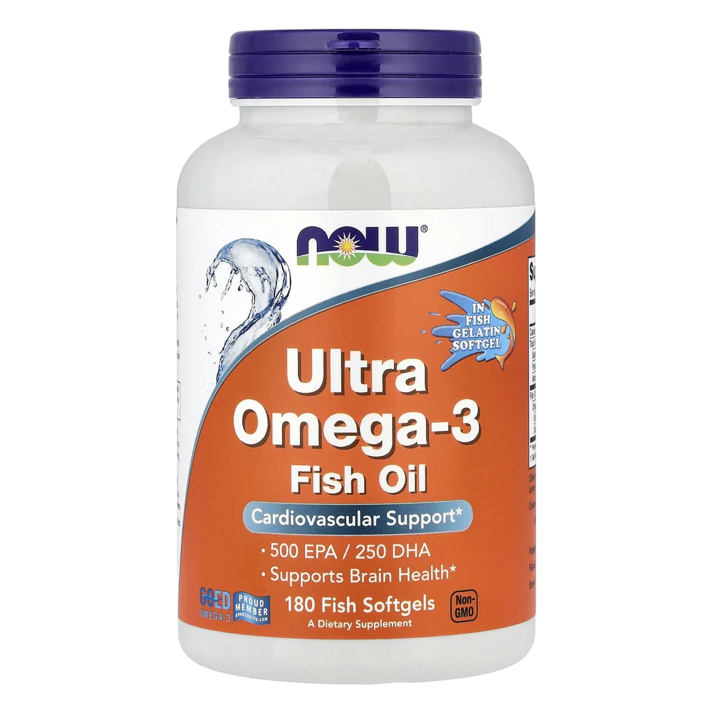 NOW Ultra Omega-3 180 капсул риб'ячий жир омега-3 — банка спереду