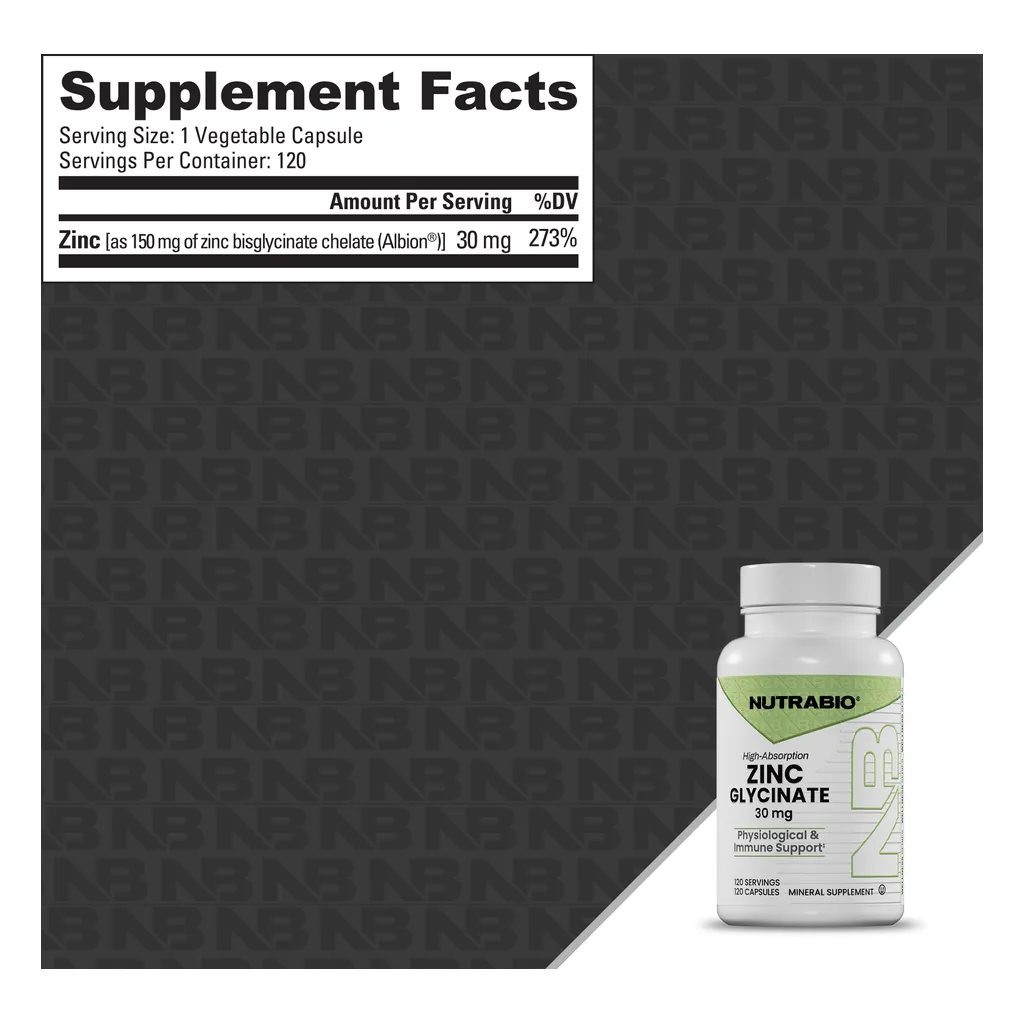 Цинк, NutraBio Chelated Zinc 30 mg - 120 капсул 2 NutraBio Chelated Zinc склад — бісгліцинат цинку Albion