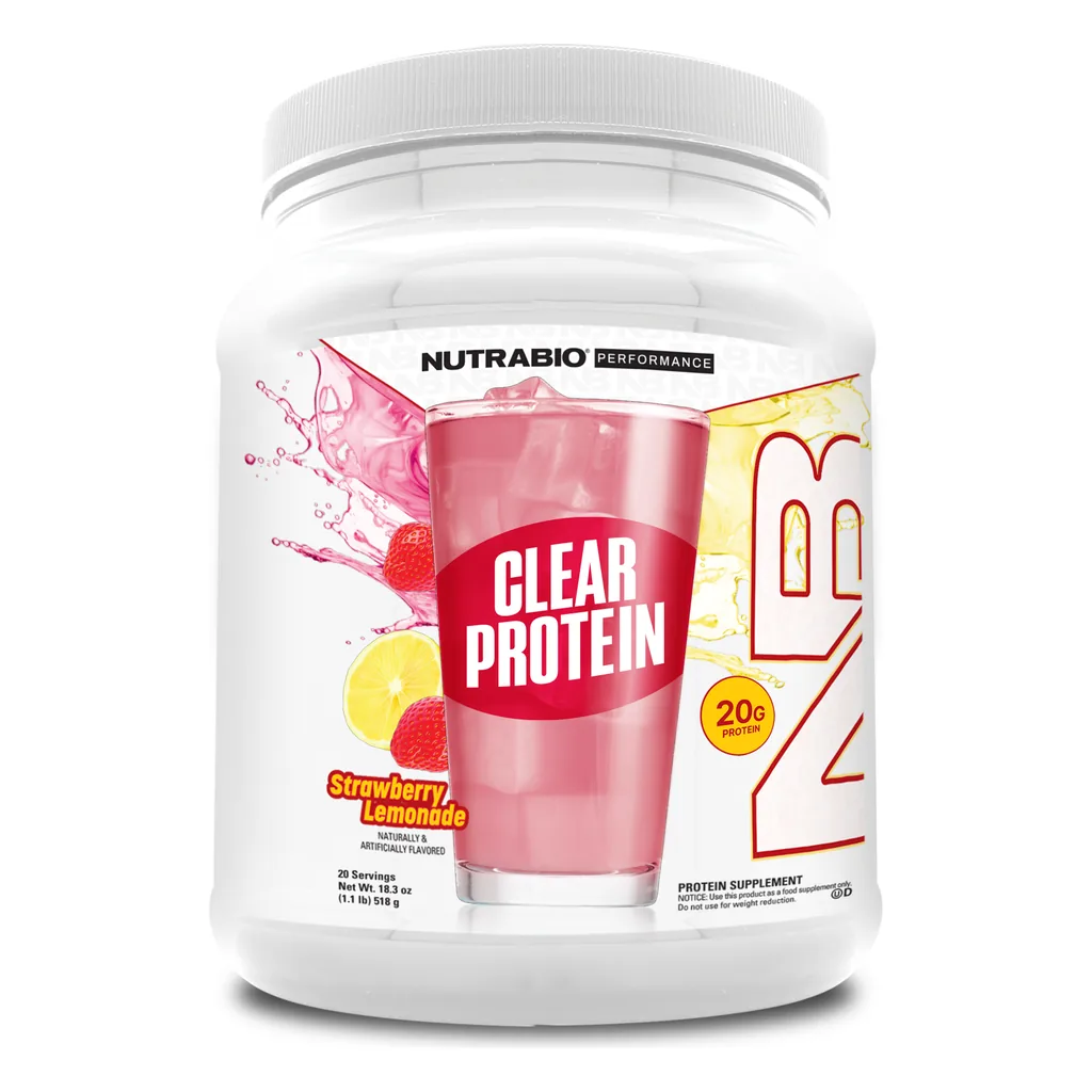 Сироватковий протеїн ізолят, NutraBio Clear Isolate - 510 грам 3 NutraBio Clear Isolate 510 г прозорий протеїн ізолят — банка спереду, смак Полуничний лимонад