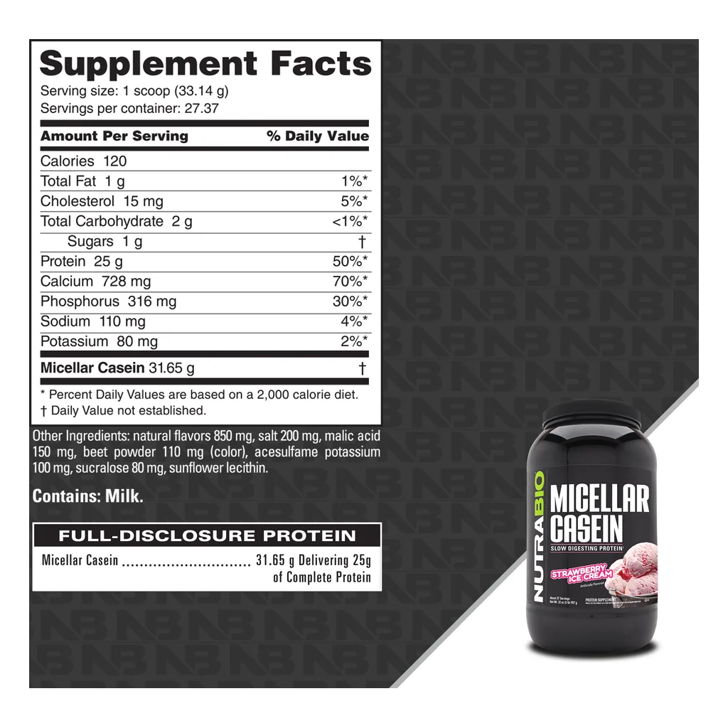 Казеїновий протеїн, NutraBio Micellar Casein - 900 грам 4 NutraBio Micellar Casein склад — міцелярний казеїн, кальцій