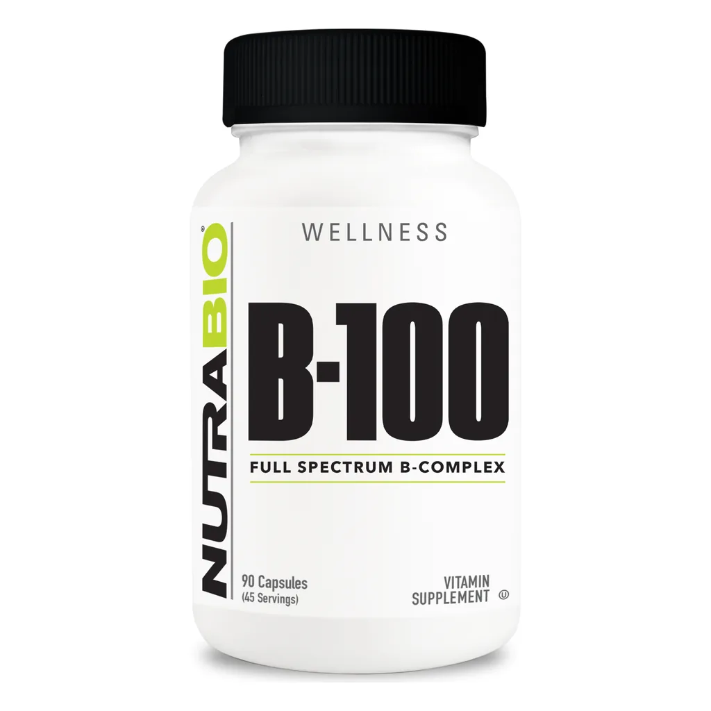 NutraBio Vitamin B-100 Complex 90 капсул вітаміни групи B — банка спереду