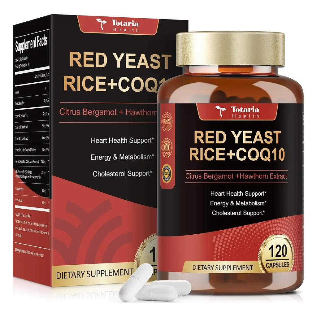 Червоний дріжджовий рис з коензимом Q10, бергамотом і глодом, Totaria Health Red Yeast Rice + CoQ10 - 120 капсул